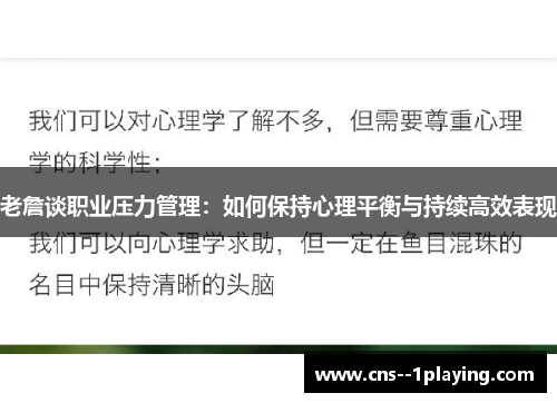 老詹谈职业压力管理：如何保持心理平衡与持续高效表现